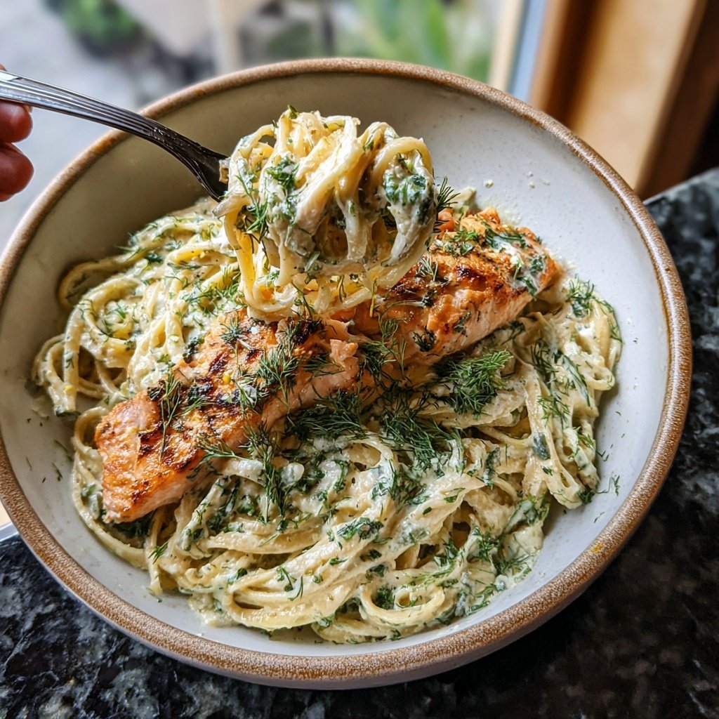 Herbed Salmon and Creamy Pasta