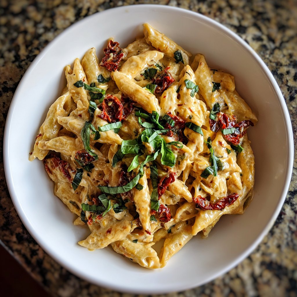 One Pot Creamy Garlic Sun-Dried Tomato Pasta